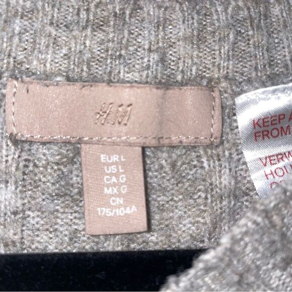 H&M L Wool Blend Cable Knit Sweater Gray - Picture 4 of 5
